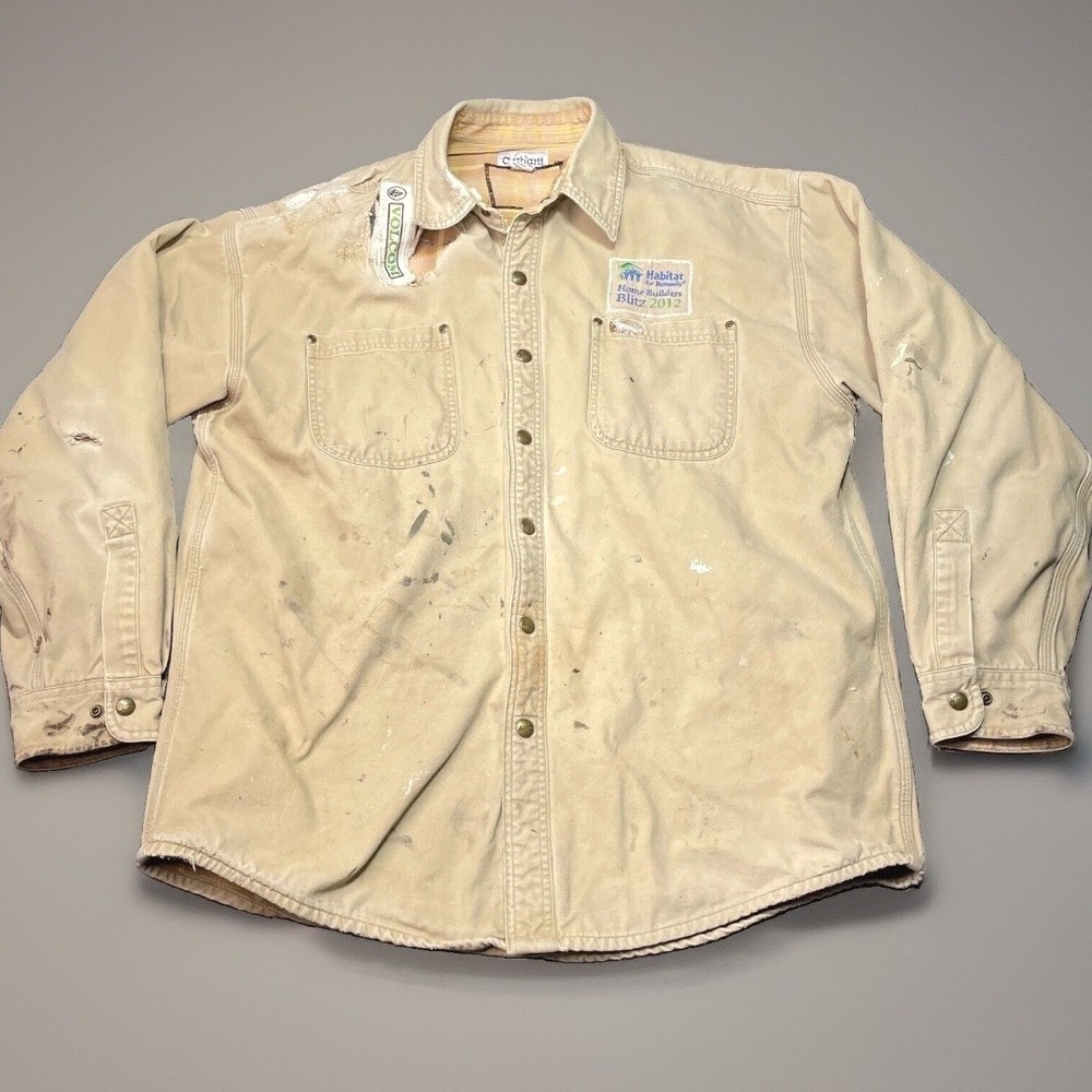 Carhartt Chore Coat Mens Large S96 Canvas Flannel Lined Snap Distressed Grunge